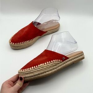 Sam Edelman Red Tan Suede Espadrille Slip On Sandals Mules Women’s Size 7.5